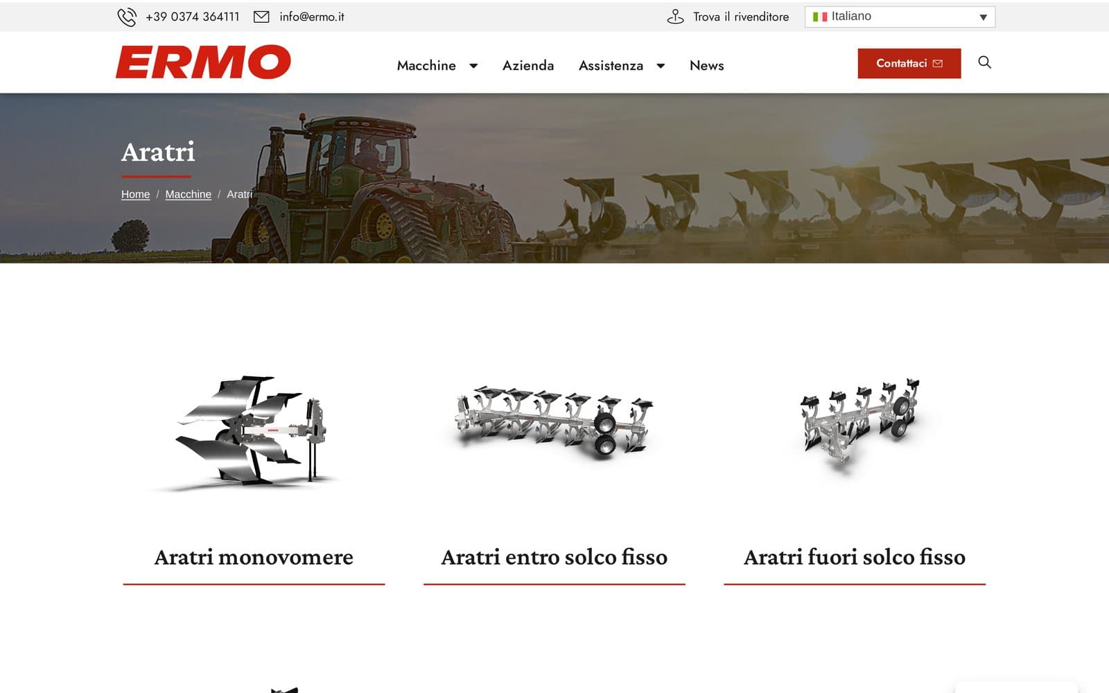 Catalogo ERMO: categoria aratri con le famiglie di prodotto