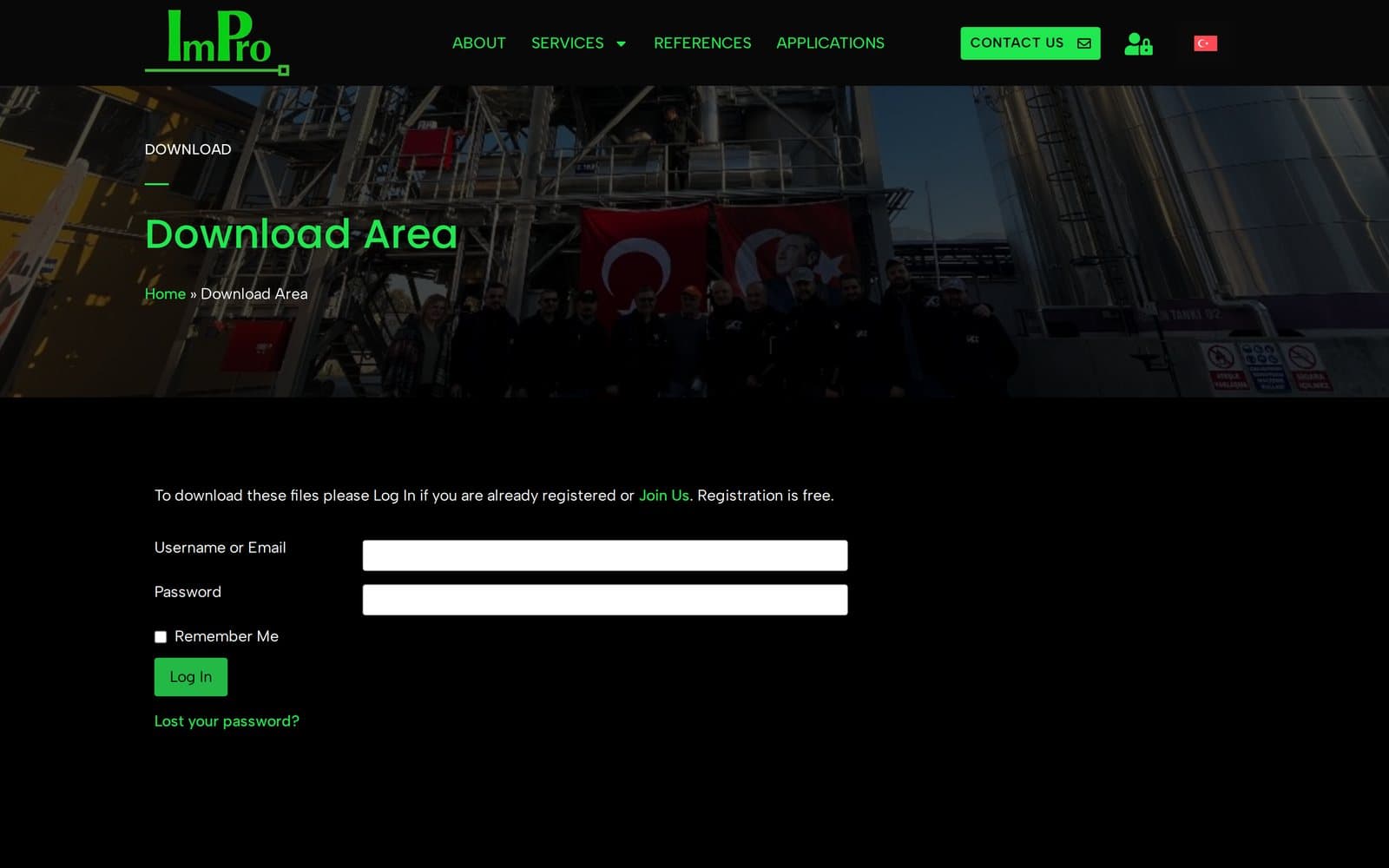 Area download riservata di ImPro con accesso, registrazione e recupero password